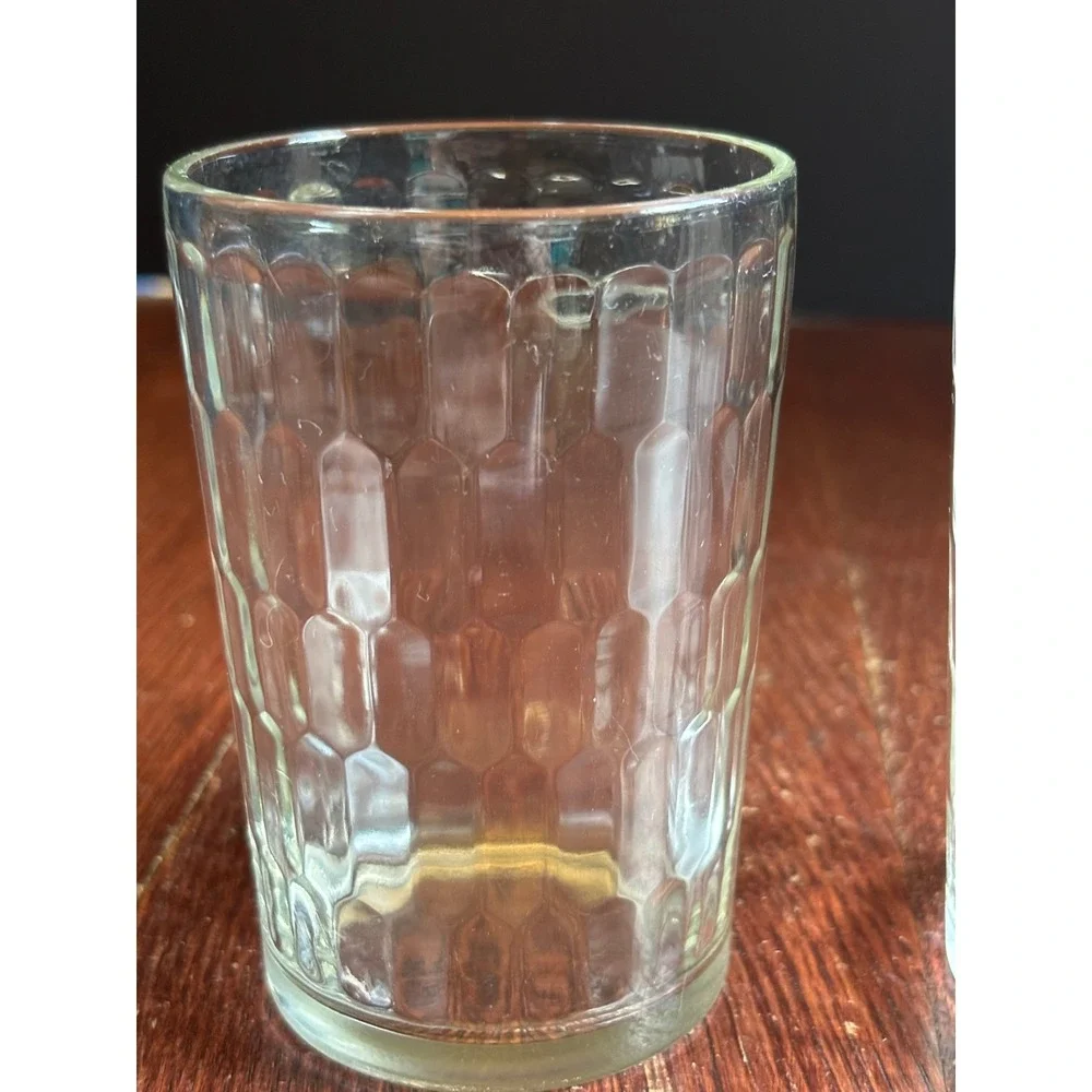 Vintage Clear Optic Honeycomb Juice Glass Set of 2 Small Tumblers
